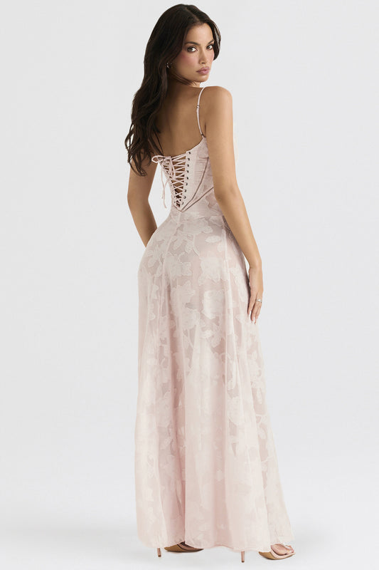 Perfect Flowers Lace Suspender Dress Summer Fashion Slim Back Lace-up Long Dresses Party Evening Club Clothing For Women
